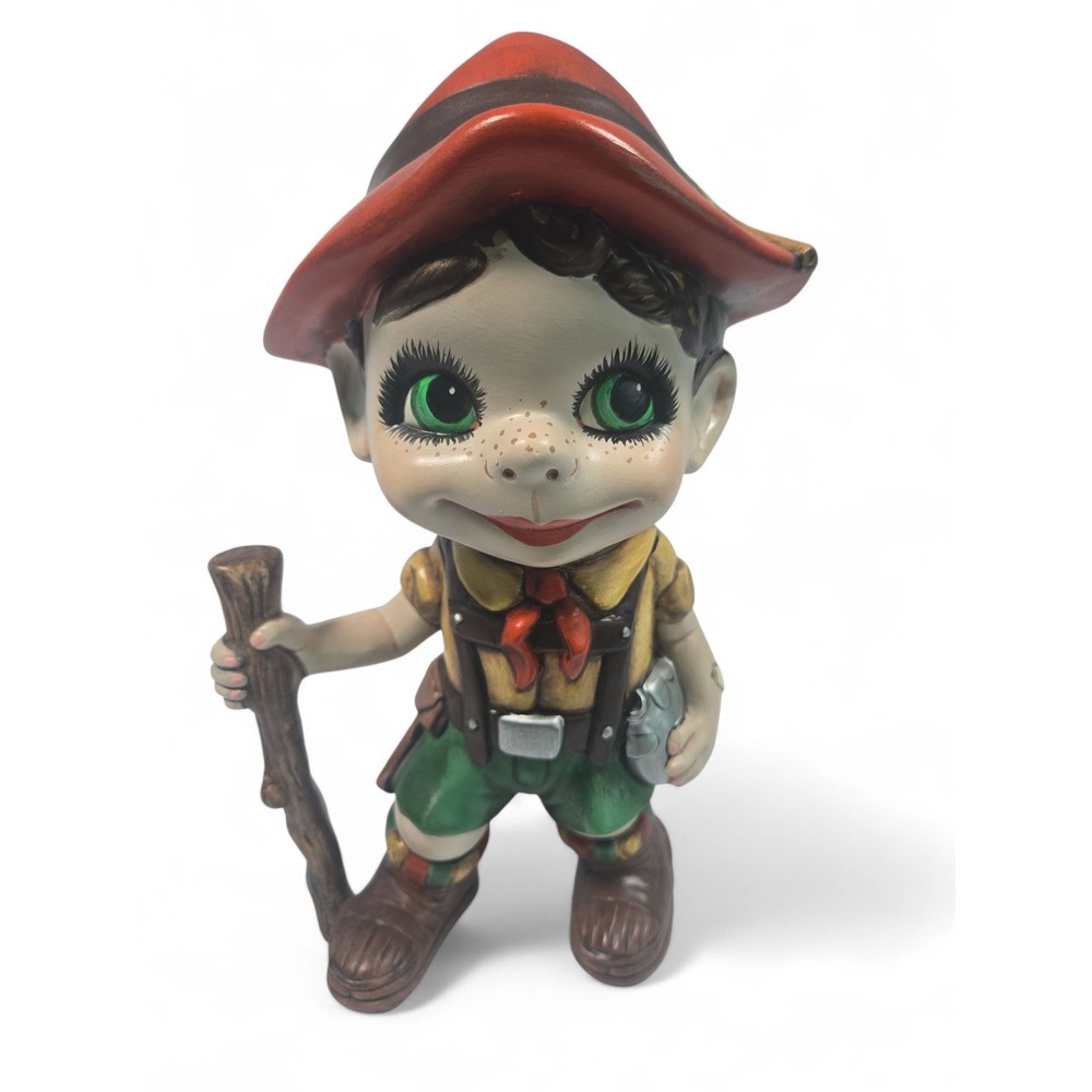 Vintage Ceramic Boy Scout Figurine Statue Hiker‎ with Backpack 9.5"